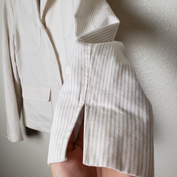 Hillard & Hanson Casual Vertical Striped Pocket Button Cuff Cotton Large Blazer - Picture 3 of 8
